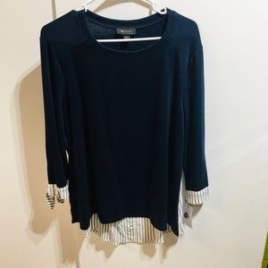 NWT! AB Studio Women’s Blue Quarter Sleeve Shirt w/Blue&White stripe accents L